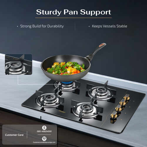 Prestige Efficia Convertible Hob Gold Series L P Gas Hob (Efficia 04 AI Gold with Glass Top, 4 Burners & Auto Ignition)