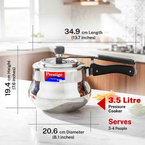 Prestige 3.5 Litre Stainless Steel Nakshatra Alpha Svachh Inner Lid Pressure Cooker | Handi | Deep Lid for Spillage Control | TRIPLY Base | Safety Plug | Gas & Induction Compatible | 5Y Warranty | ISI