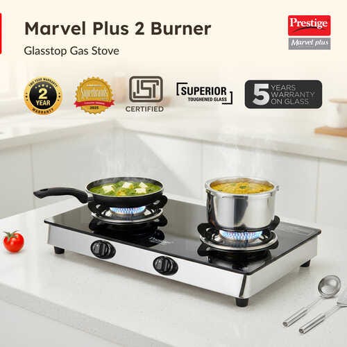 Prestige Marvel Plus Manual Stainless Steel Gas Stove, Black
