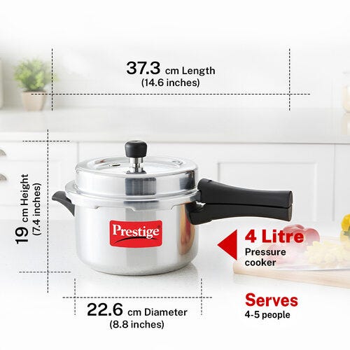 Prestige Popular Plus Svachh Virgin Aluminium Spillage Control Pressure Cooker, 4 L (Silver)