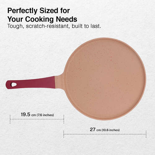 Prestige 27cm Omega Die-Cast Non-Stick Omni Tawa | 3-Layer Coating | Die-Cast Body | Metal Spoon Friendly | Heavy Base | Pink
