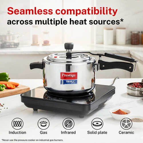 Prestige 3.5 L Tri-Ply Svachh Inner Lid Pressure Cooker| Gas and Induction Compatible| Spillage Control| Even Heat Distribution| Low Cooking Oil| Faster Cooking| 5 Years Warranty| Silver