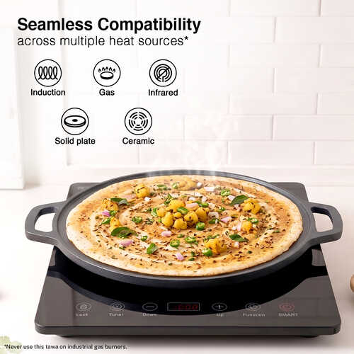 Prestige Cast Iron Tawa 30cm | Ferrocast Flo | Non-Stick | Gas & Induction Compatible | Chemical Free | Preseasoned | Sturdy Handle | Healthy Eating | Lifetime Warranty