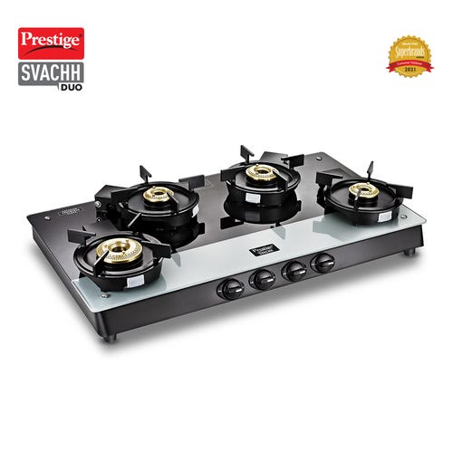 Prestige Svachh Duo Toughened Glasstop Liftable Burners Gas Stove (Black)