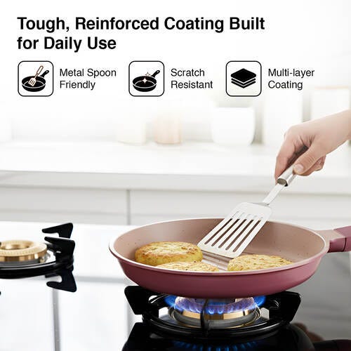 Prestige 24cm Omega Die-Cast Non-Stick Grill Pan | 3-Layer Coating | Die-Cast Body | Metal Spoon Friendly | Heavy Base | Pink
