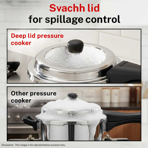 Prestige Svachh Triply Outer Lid Pressure Cooker with Unique Deep Lid for Spillage Control, 2 Litre, Silver