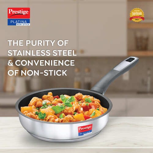 Prestige Platina Non-stick Stainless Steel Unique Impact Forged Bottom Fry Pan, Silver