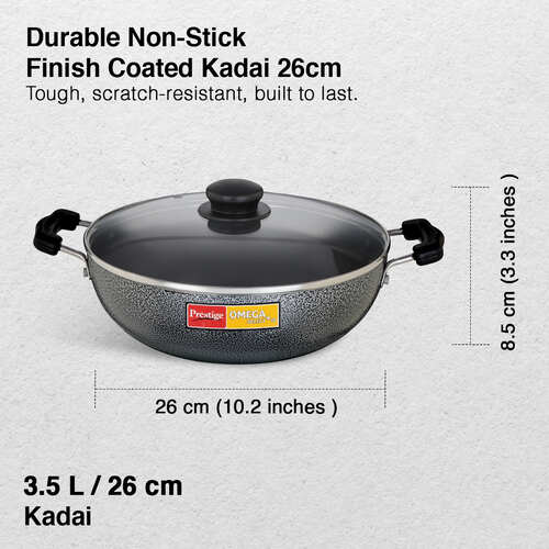 Prestige Omega Select Plus IB Non-Stick Cookware - Kadai 260 mm Dia. with Glass Lid (3.25 L)