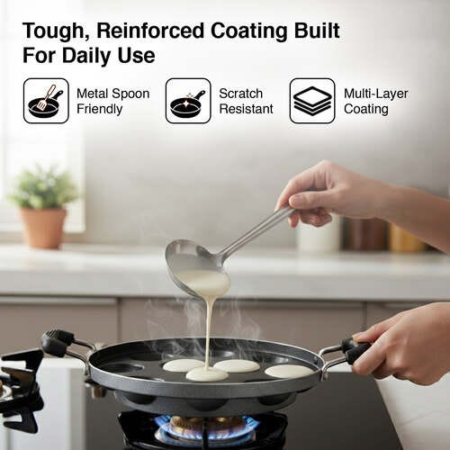 Prestige Omega Select Plus Teflon Coating Residue-free Cooking Round Base 11 Pits Paniyarakkal 25 cm (Black)