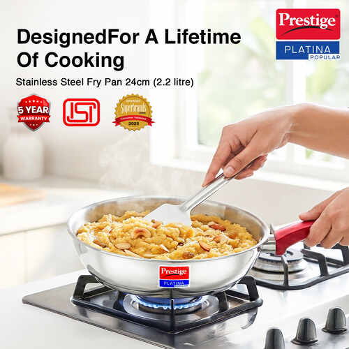 Prestige Platina Popular Stainless Steel Unique Impact Forged Bottom Fry Pan 24cm (2.25 L) (Silver)