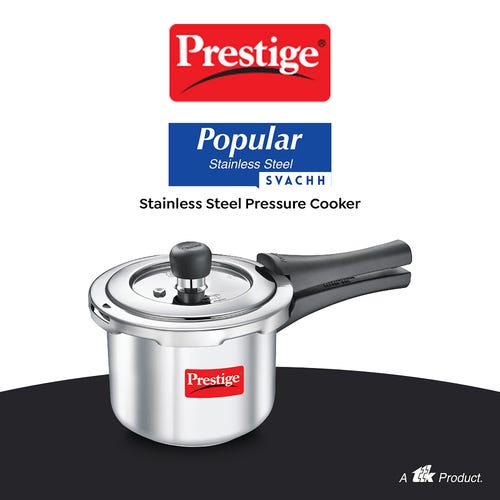 Prestige Svachh Popular Spillage Control Stainless Steel Pressure Cooker, (Silver) | Gas and Induction Compatible