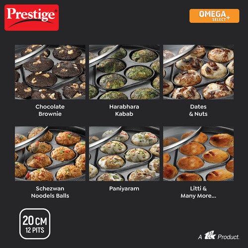 Prestige Omega Select Plus Paniyarakkal with Lid (Aluminium, Non-stick)