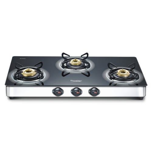 Prestige Royale Plus with Toughened Black Glass Top Gas Stove (3 Burners) - GT 03L SS