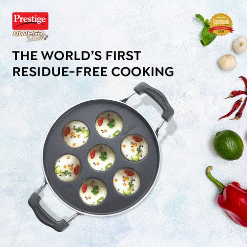 Prestige Omega Select Plus Teflon Coating Residue-free Cooking Round Base Paniyarakkal (Black)