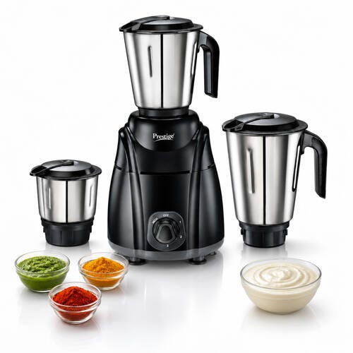 Prestige Elliot 750 Watt 3 Jar Mixer Grinder | Hybrid Copper Motor | 3 Speed Control with Pulse Function | 3 Stainless Steel Jars| Sturdy Ergonomic Handles| 2Y Warranty | ISI Certified