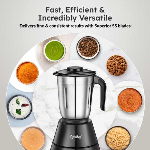 Prestige Apex 500 Watt Mixer Grinder with 3 Stainless Steel Jars | Super Efficient SS Blades | Black | 2Y Warranty | ISI Certified