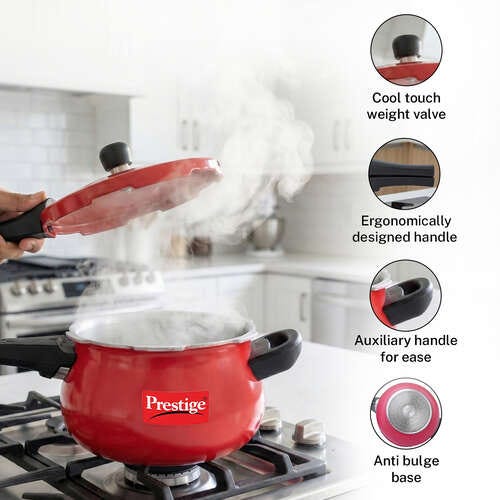 Prestige Deluxe Plus Aluminium Outer Lid Pressure Handi, Red