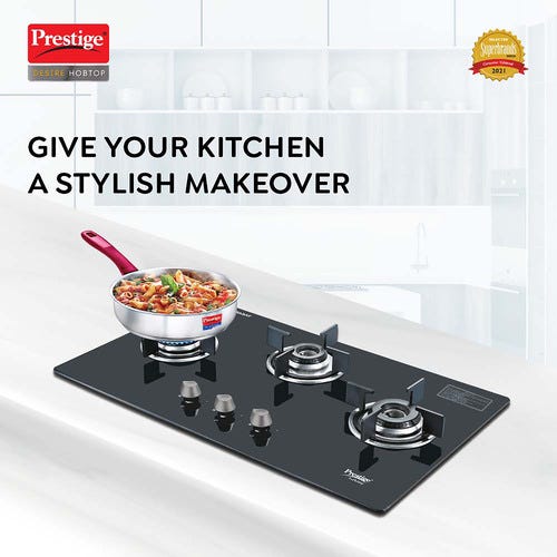 Prestige Desire Hobtop L P Gas Table ( PHTD 03 AI Black With Glass Top, 3 Burners & Auto Ignition)