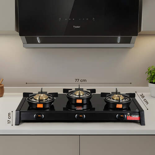 Prestige Svachh Glass Top Gas Stove (3 Burners) with Liftable Burners - GTSB-03
