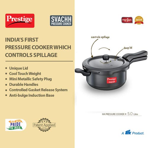 Prestige Svachh Hard Anodised Spillage Control Senior Pressure Cooker, (Black)