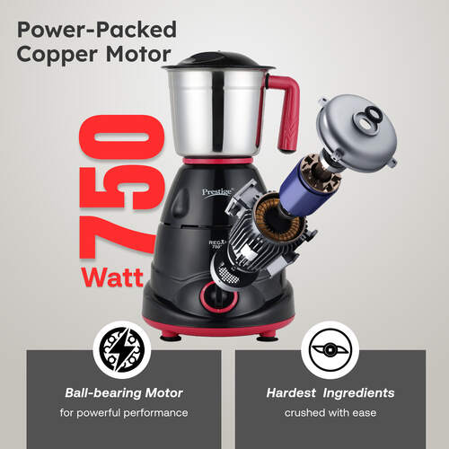 Prestige 750 Watts Regal Mixer Grinder with 3 Stainless Steel Jars| Appealing Design| Sturdy Handles| Red and Black