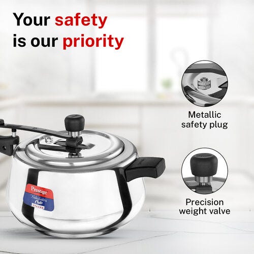 Prestige Nakshatra Cute Svachh Stainless Steel Spillage Control Pressure Cooker, 5 L (Silver)