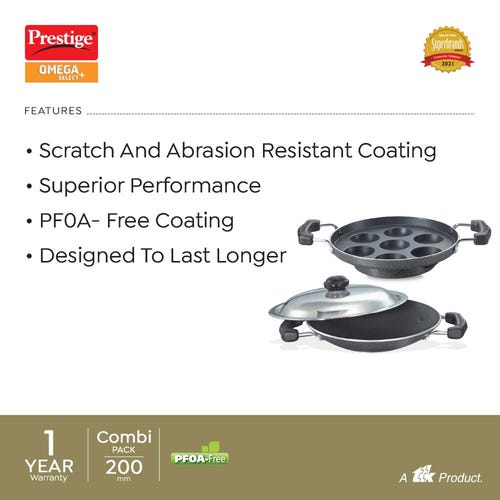 Prestige Omega Select Plus Non-Stick Coated Appachetty and Paniyarakkal Combo 20 cm Each, (Black)