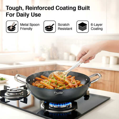 PRESTIGE DURASTONE HARD ANODISED NON-STICK COOKWARE DEEP KADAI 24cm (3 LITRE) WITH GLASS LID