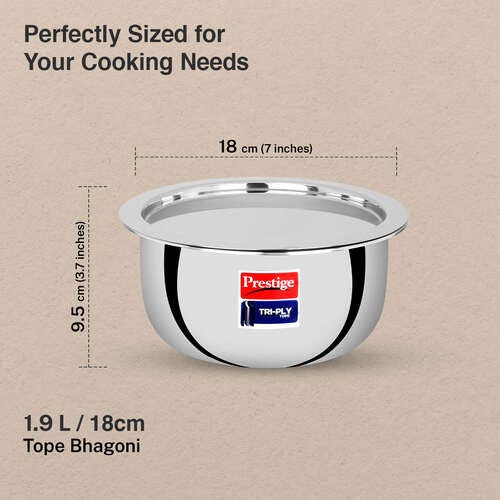 Prestige Tri-ply Stainless Steel Induction Base Tope with Lid, (Silver)