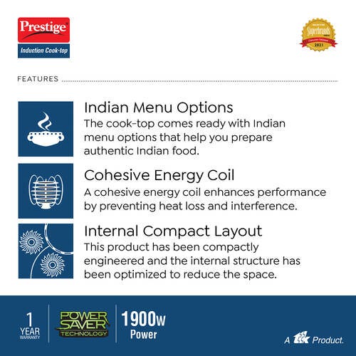 Prestige PIC 19.0 Plus 1900 Watts Indian Menu Options Induction Cooktop