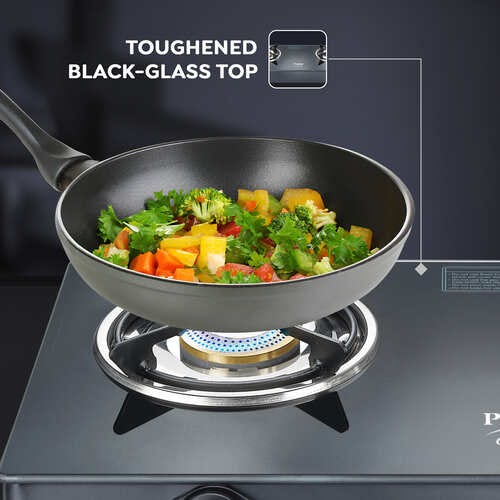 Prestige Efficia LP Gas Stove with Powder-Coated Body, Glass Top & 2 Brass Burners