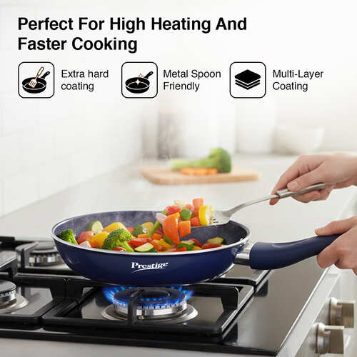 Prestige Ceraglide Ceramic Coated 20 cm Non-Stick Fry Pan | Consumes Less Oil | PreferredFor High Heating & Even Heating | Stain-Resistant | Gas & Induction Compatible | No Harmful Chemicals