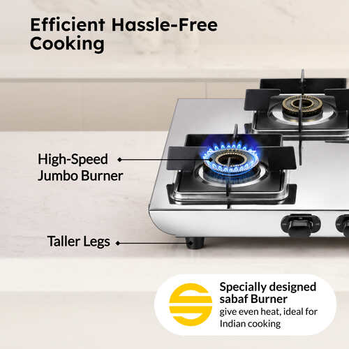 Prestige Valora Stainless Steel L.P. Gas Stove (With Stainless Steel Body and 4 Unit Brass Burners)