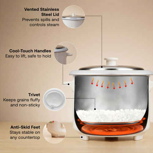 Prestige Delight PRWO Electric Rice Cooker (White), 0.6 Litre