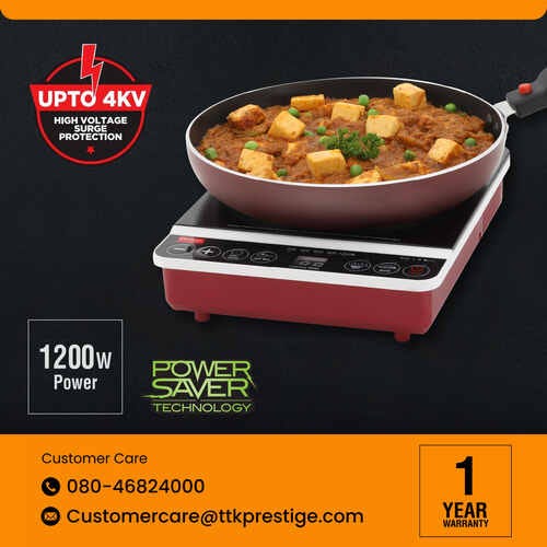 Prestige Travel Induction Cooktop 1200 W with Soft Touch Buttons (Red, Black)