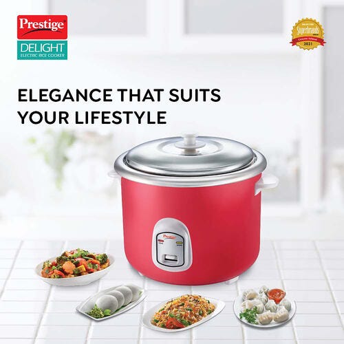 PRESTIGE DELIGHT ELECTRIC RICE COOKER PROK 1.8 SS (SILKY RED) (1.8L OPEN TYPE, WITH STAINLESS STEEL COOKING PAN -1 UNIT)
