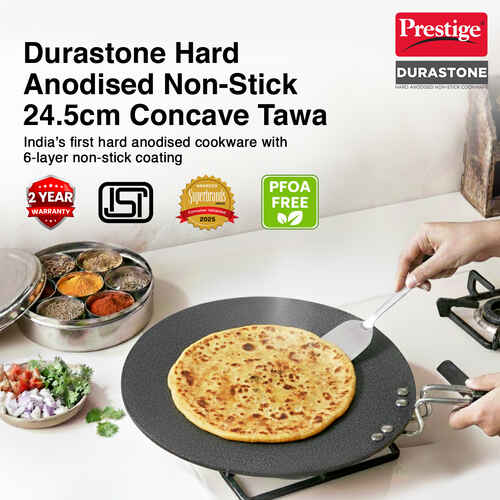 Prestige Durastone Hard Anodised 6 Layer Non-Stick Concave Tawa, 24.5 cm (Black)