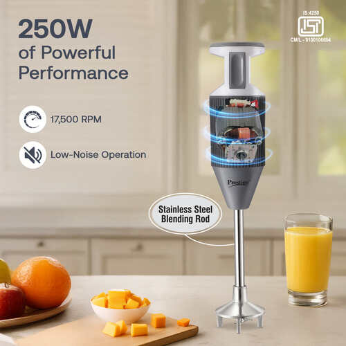 Prestige BlendX Hand Blender| 250W Motor| Versatile Blades| Stainless Steel Rod| ISI Certified