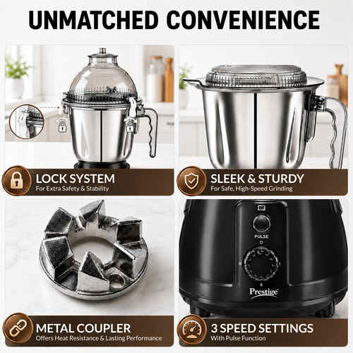 Prestige Everest 1000W Mixer Grinder (3 Stainless Steel Jars) – 1 Unit