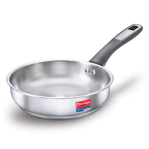 Prestige Platina Popular Stainless Steel Fry Pan, 22 cm (1 L) Silver