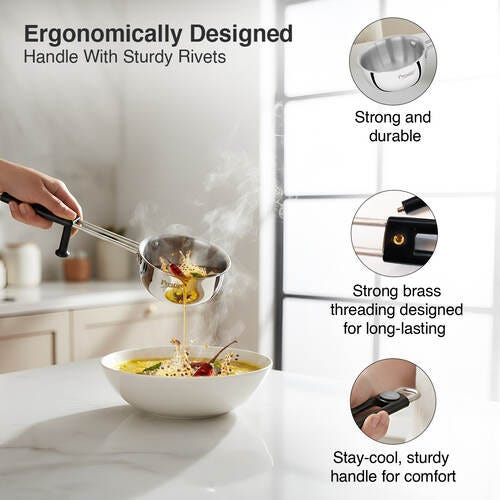 Prestige 11cm/300ml Tri-Ply Stainless Steel Splendor Tadka Pan| Gas & Induction Compatible| Rimmed Edge| In-Built Stand| Heat Resistance Handle| Thick Gauge| Life Time Warranty