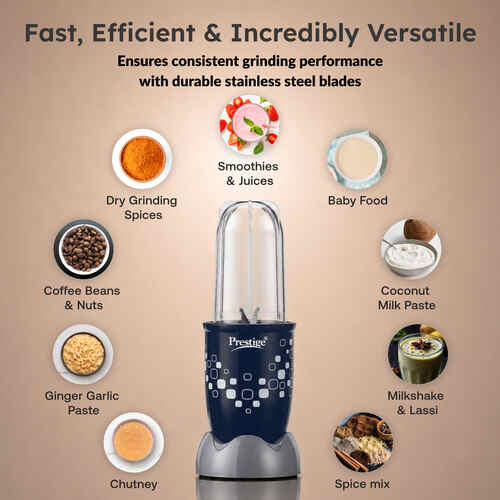 Prestige Nutri-Mate 400W Mixer Grinder|Compact Multipurpose Blender with 2 Jars & 3 Lids (Sipper, Storage, Sprinkle)|Dual Safety Interlock System|Ideal for Smoothies, Juices & Chutneys|1Y Warranty.