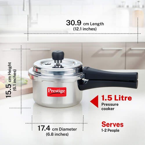 Prestige Popular Plus Svachh Virgin Aluminium Spillage Control Pressure Cooker, 1.5 L (Silver)