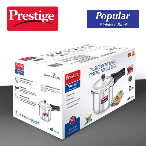 Prestige Popular Outer Lid Stainless Steel Gas and Induction Compatible Pressure Cooker, 2 L (Silver)