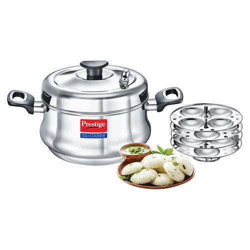 Prestige Idli Cooker Stainless Steel Idli Maker | Deep Idli Plates | Perma Cool Handles | Steam Vent for Fluffy Idlis | Gas & Induction Compatible | 1Y Warranty | ISI Certified