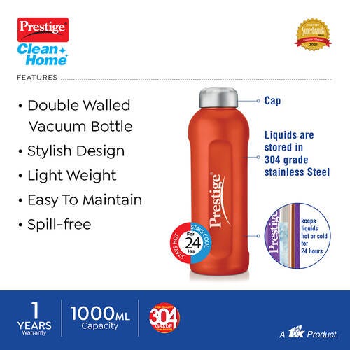 Prestige PDWBC Double Walled Coloured Stainless Steel Water Bottle (Assorted) - Pack of 1