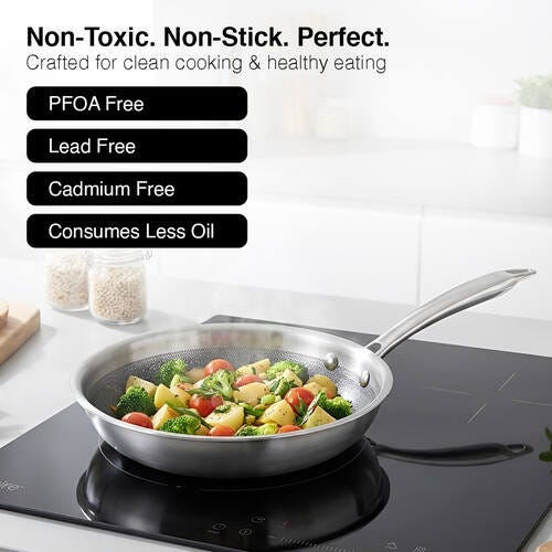 Prestige TRIPLY HexaMagic Fry Pan 20cm/1.0L | Durable Honeycomb Non-Stick Structure | Low Oil Consumption | Metal Spoon Friendly | Gas & Induction Compatible | 15Y Product & 3Y Coating Warranty| ISI