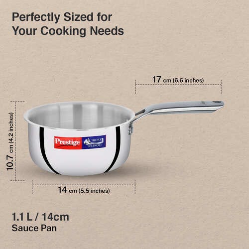 Prestige 14cm/1.1L Tri-Ply Stainless Steel Splendid Sauce Pan with Lid