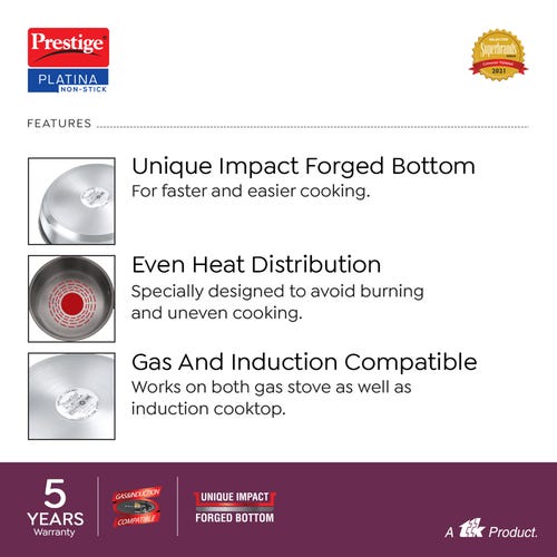 Prestige Platina Non-stick Stainless Steel Unique Impact Forged Bottom Fry Pan, Silver