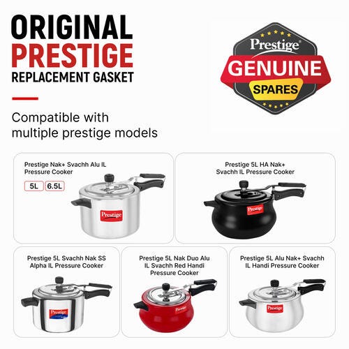Prestige Nakshatra Inner Lid Pressure Cooker Gasket, 5 & 6.5 Litres - Black